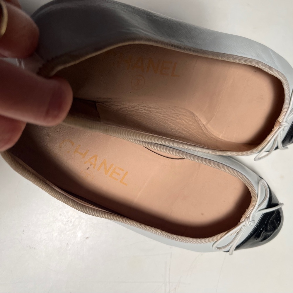 CHANEL Women's Cream and Black Cap Toe Flats - Picture 9 of 10